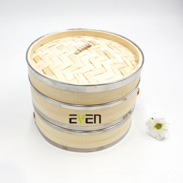 10 inch 2 tier bamboo steamer with Stainless steel  ring adapter